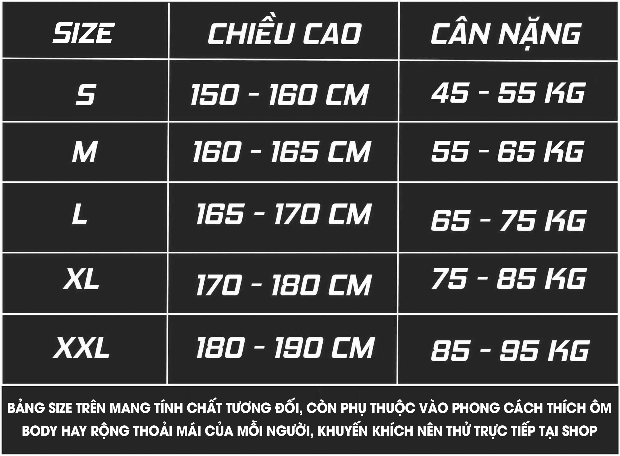 Bảng size áo bóng đá